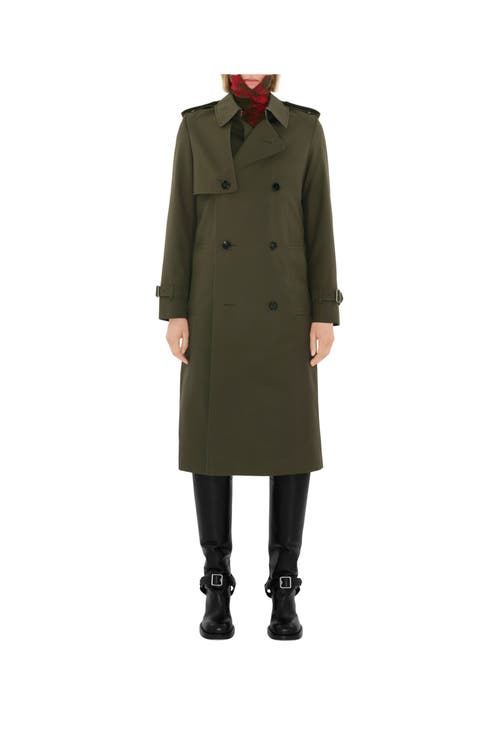 Shop Burberry Long Cotton Blend Trench Coat In Military