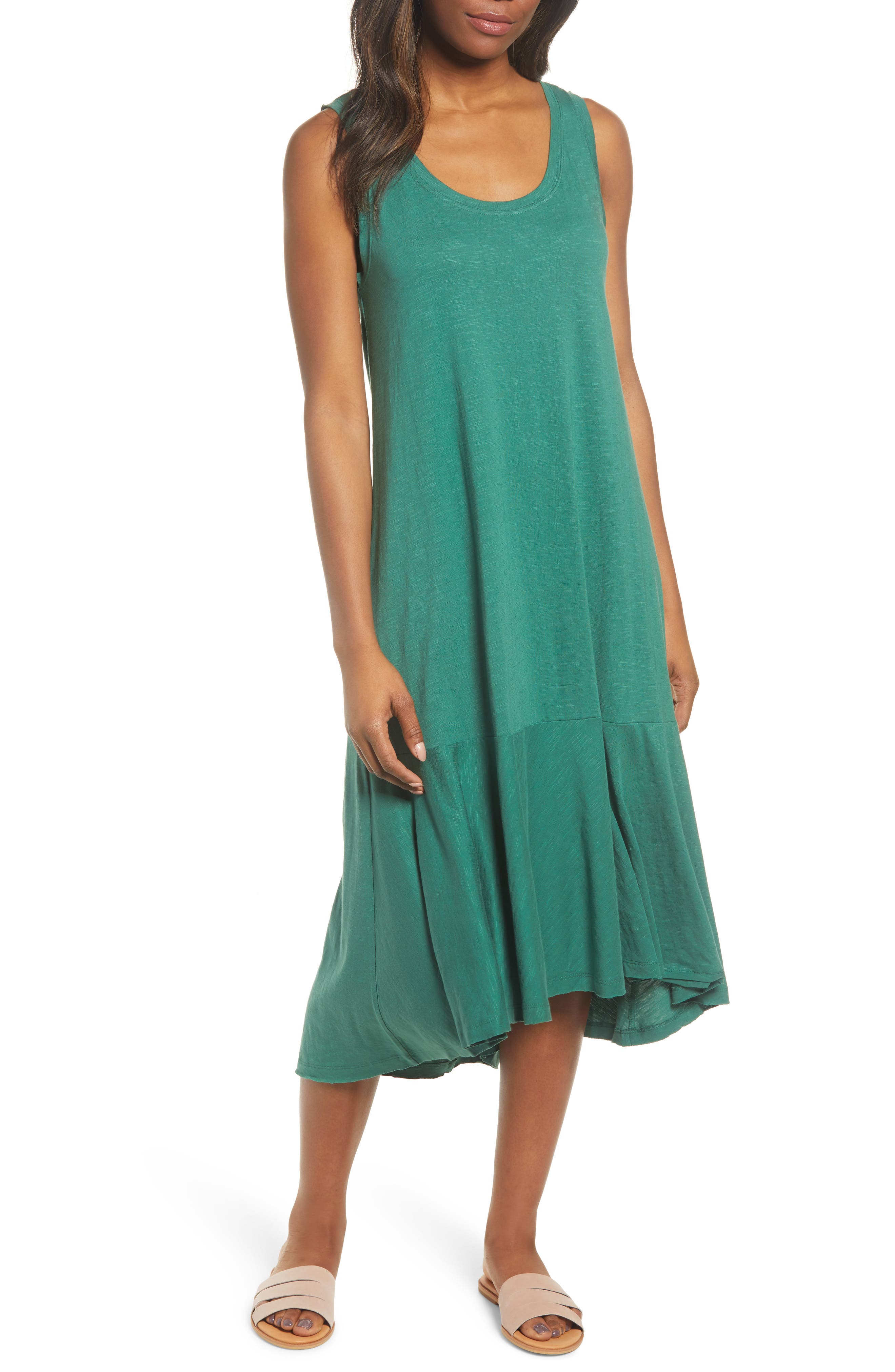 Petite Caslon Drop Waist Jersey Dress, Green