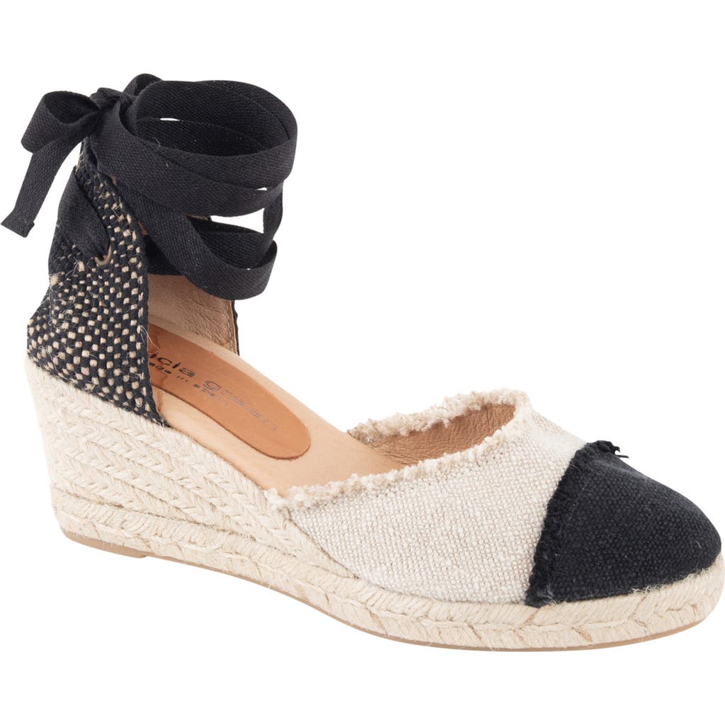 Patricia Green Elle Cap Toe Ankle Tie Espadrille In Natural/black