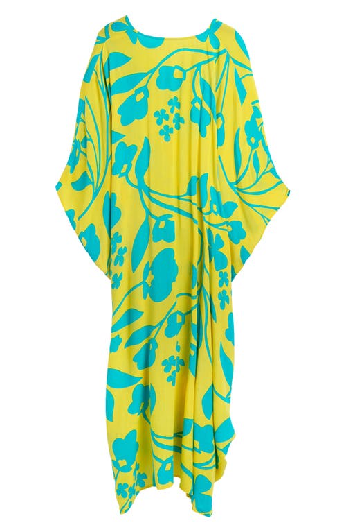 Shop Saachi Floral Print Cover-up Kaftan In Yellow
