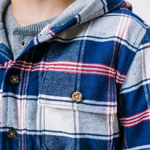 Shop Hope & Henry Boys' Hooded Flannel Shirt Jacket, Kids In Large Navy And Ivory Plaid