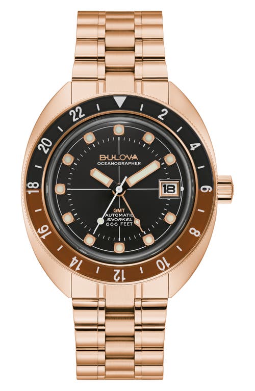 BULOVA Oceanographer GMT Automatic Bracelet Watch, 41mm in Rose Gold-Tone at Nordstrom