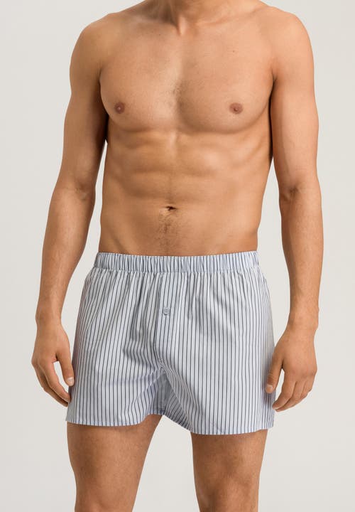 Hanro Fancy Woven Boxer In Light Grey Stripe