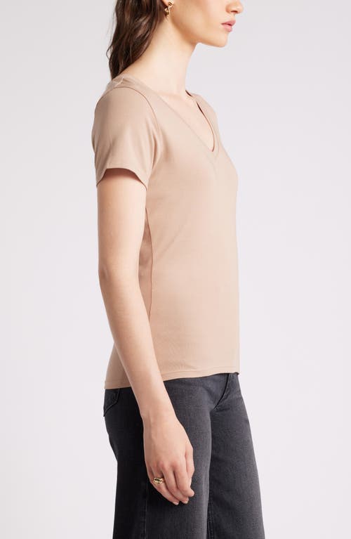 Shop Nordstrom Everyday V-neck Pima Cotton Blend T-shirt In Tan Natural