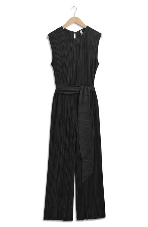 Shop & Other Stories Plissé Sleeveless Wide Leg Jumpsuit In Black Dark