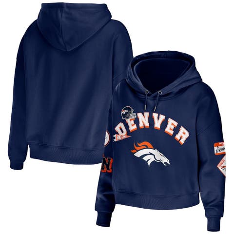 Women's Antigua Heathered Gray/Navy Denver Broncos Jackpot Raglan Half-Zip  Pullover Hoodie