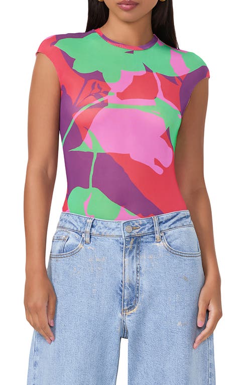 Shop Afrm Nina Print Cap Sleeve Mesh Top In Graphic Floral