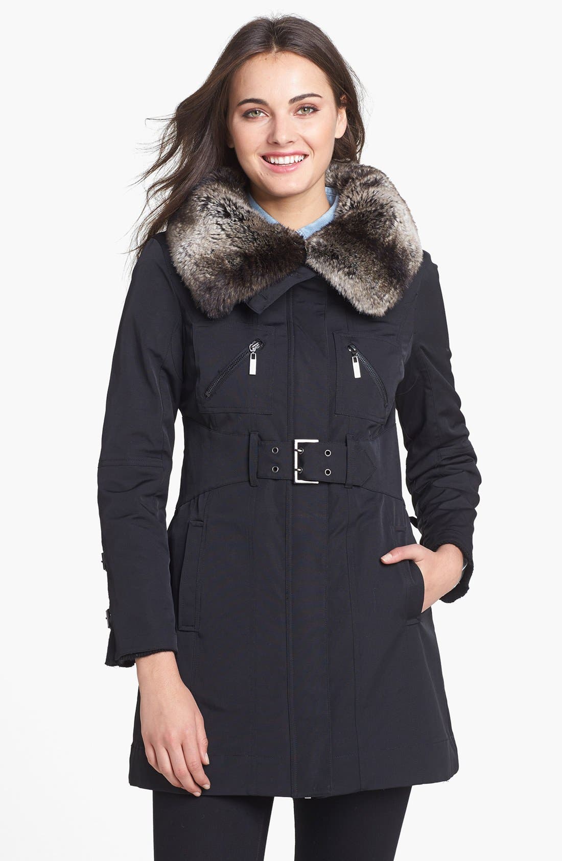Runway New York Faux Fur Collar Trench Coat Nordstrom