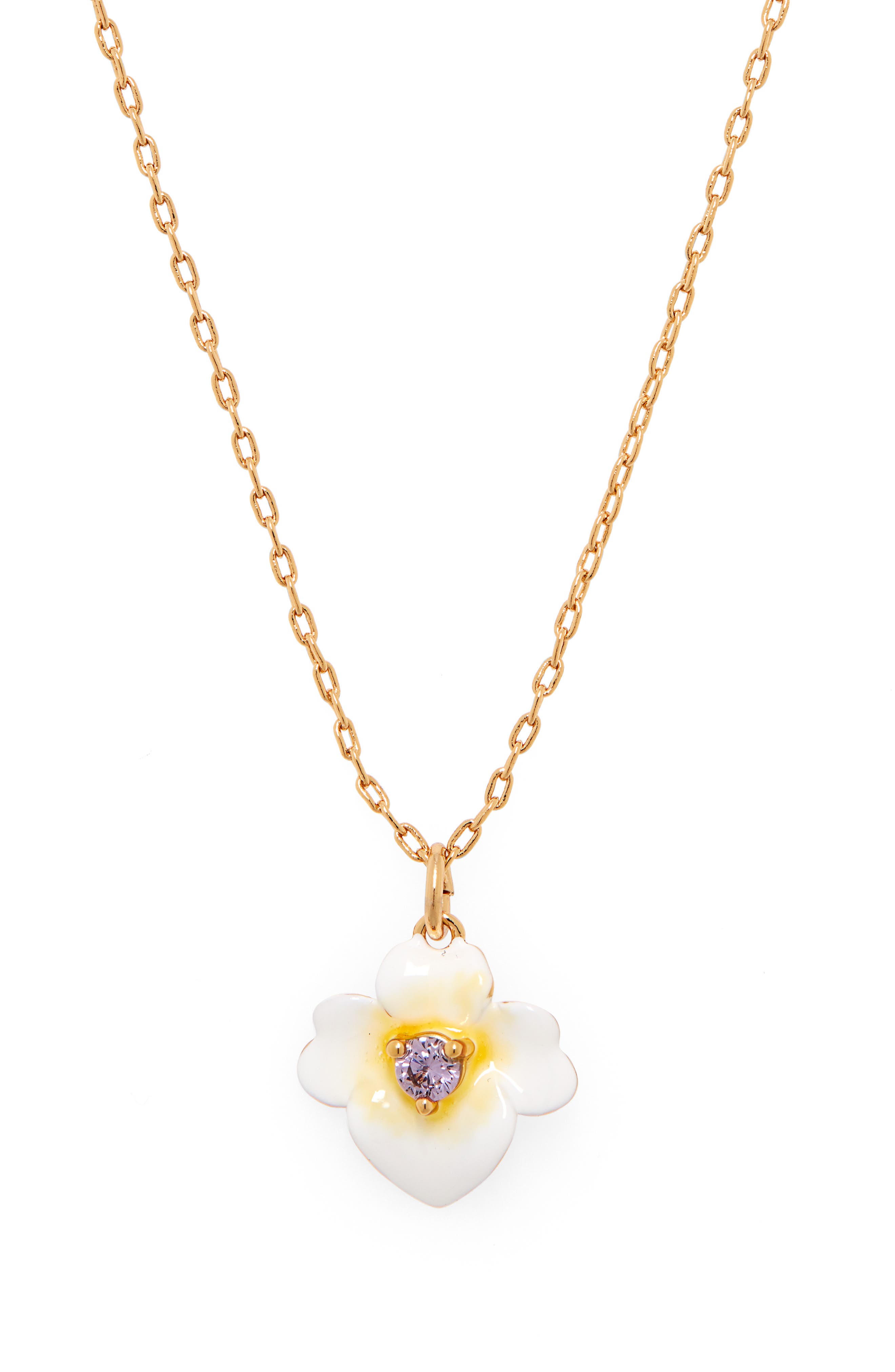 Kate Spade Enamel Pansy Pendant Necklace In Yellow