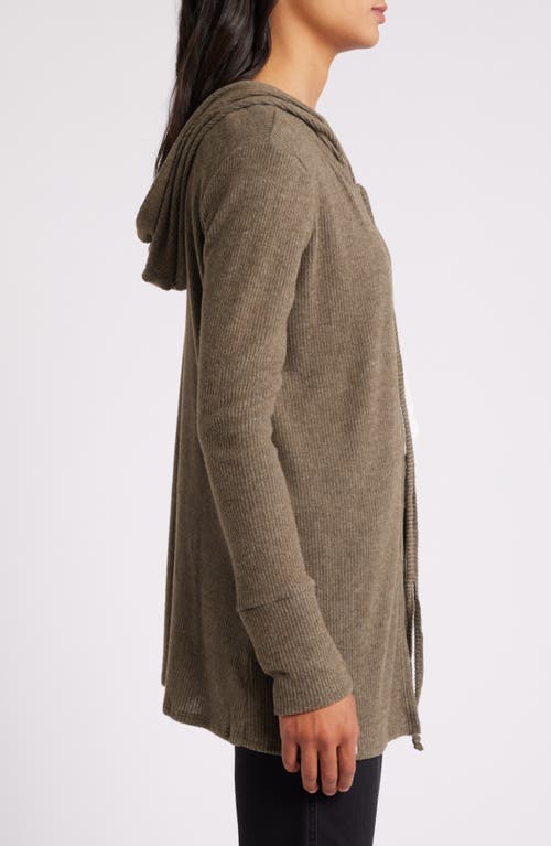 Shop Loveappella Hooded Rib Cardigan In Olive