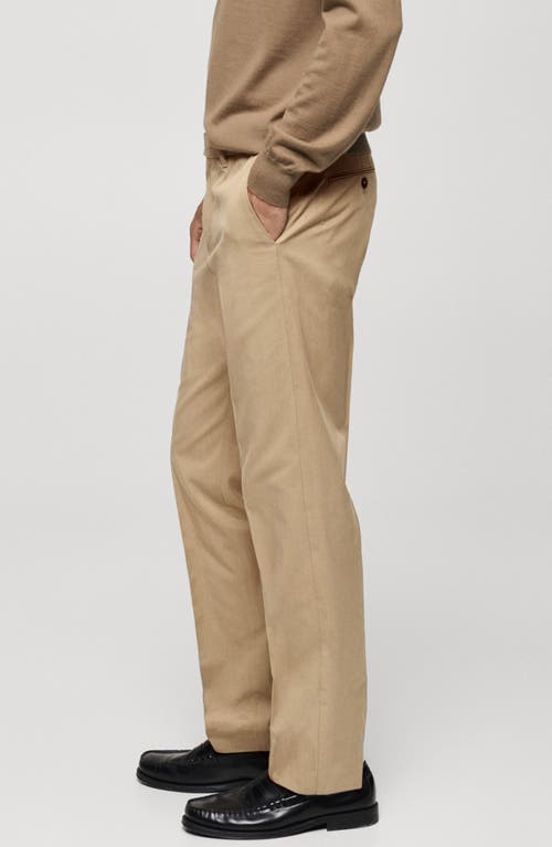 Mango Regular Fit Structure Cotton Trousers Beige In Beige