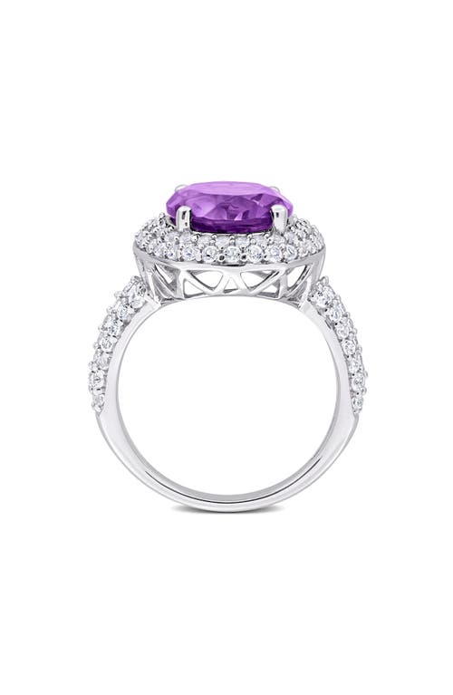 Delmar Oval Cut Semiprecious Stone & Cz Halo Cocktail Ring In Purple