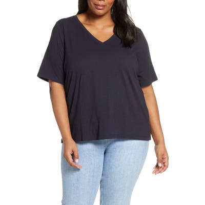 Plus Size Eileen Fisher V-Neck Organic Cotton Tee, Blue