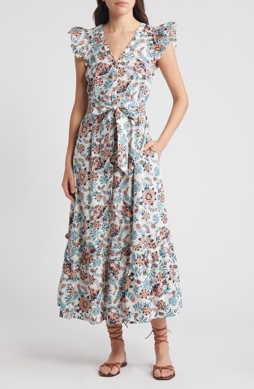 Noricel Tie Belt Organic Cotton Maxi Shirtdress in Miramonte Print