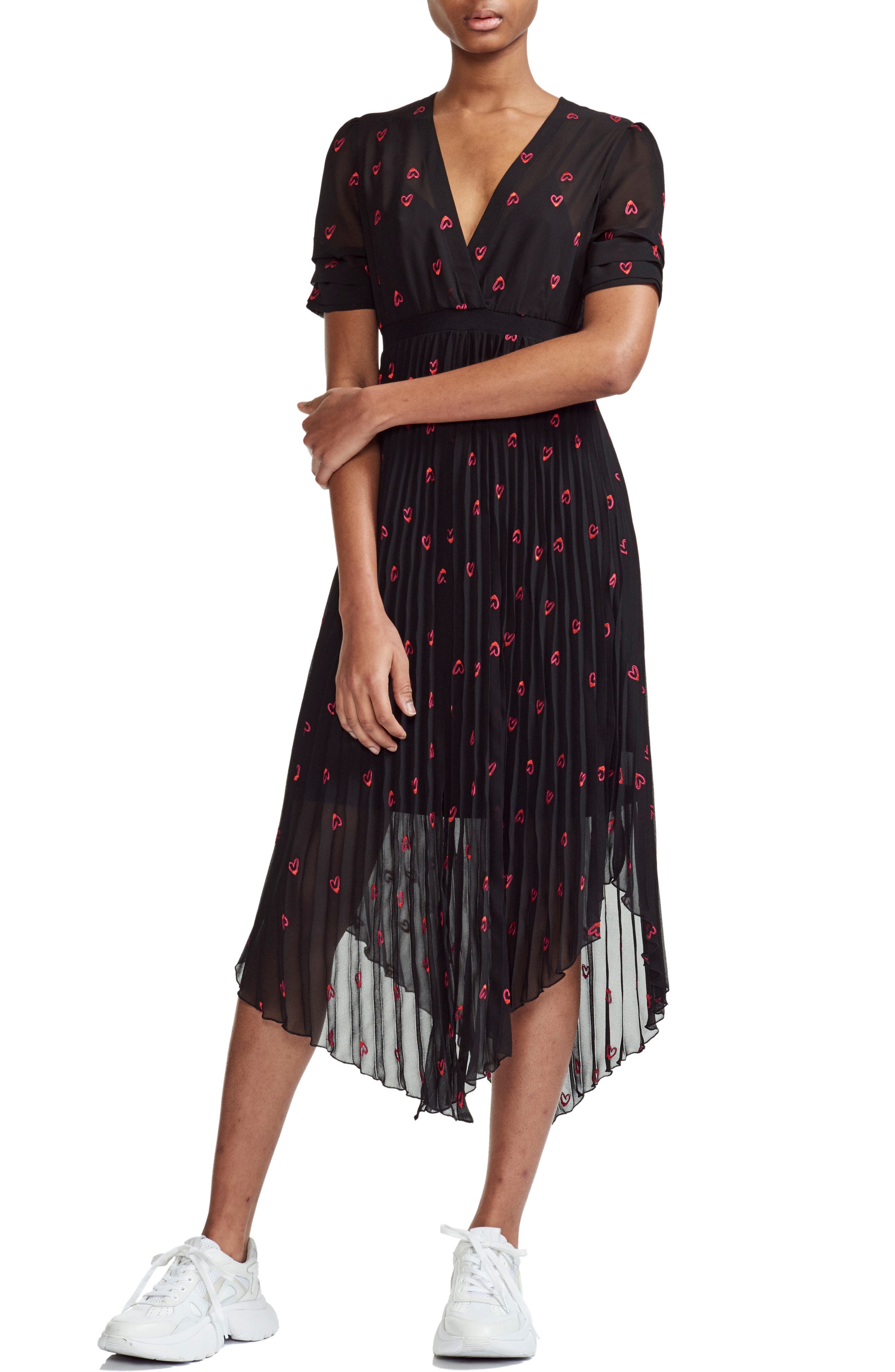 Maje Rengo Hearts Asymmetrical Hem Dress