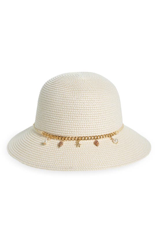 Nine West Seashell Chain Cloche Hat In White