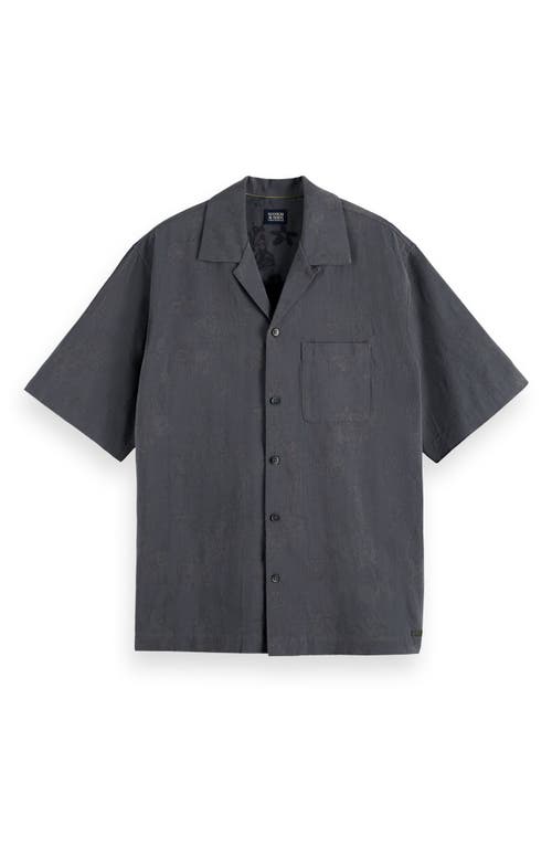 Shop Scotch & Soda Floral Tonal Jacquard Camp Shirt In Dark Grey