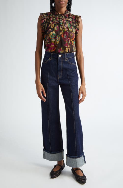 Shop Ulla Johnson Georgina Floral Sleeveless Plissé Silk Top In Cosmic