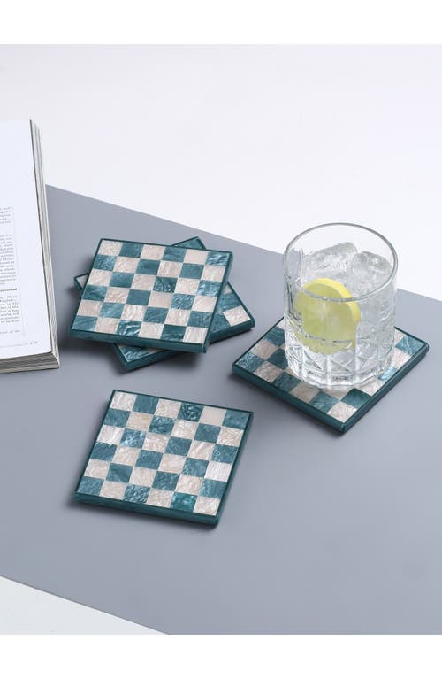 Tiramisu Set Of 4 Checkered Resin Coasters In Blue