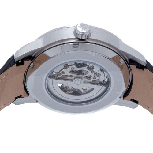 Heritor Automatic Davies Semi-skeleton Leather Band Watch In Silver/white
