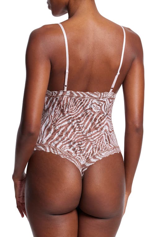 Shop Hanky Panky Animal Print Lace Thong Bodysuit In Hide And Seek