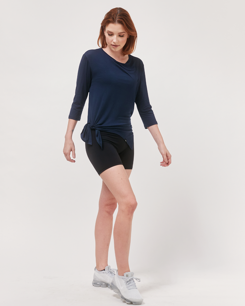 Shop Rebody Active Anen Side Tie 3/4 Sleeve Top In Cool Navy