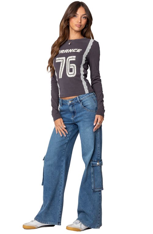 Shop Edikted Lunar Low Rise Cargo Jeans In Blue-washed