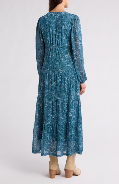 Lucky Brand Floral Long Sleeve Mesh Maxi Dress In Dark Blue Floral ...