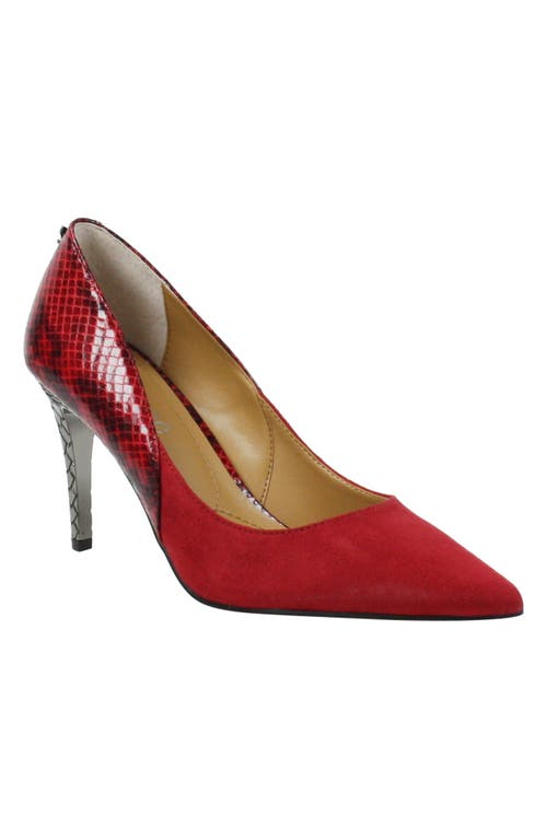 Zayd Pointed Toe Pump in Red Suede/Snake Print