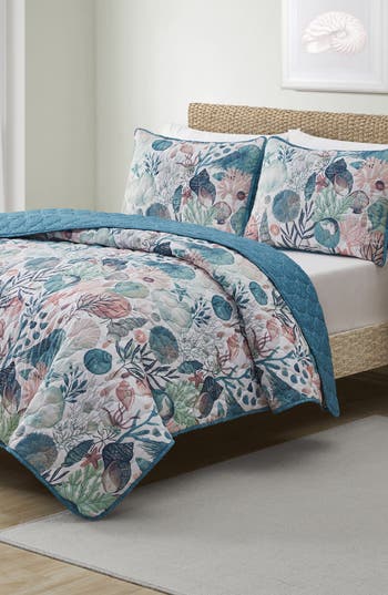 Vcny Home Ivory Coast Reversible Quilt Set In Blue/green