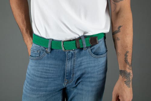 Trafalgar Men's Riverside Woven Rayon Leather Belt In Emerald Green