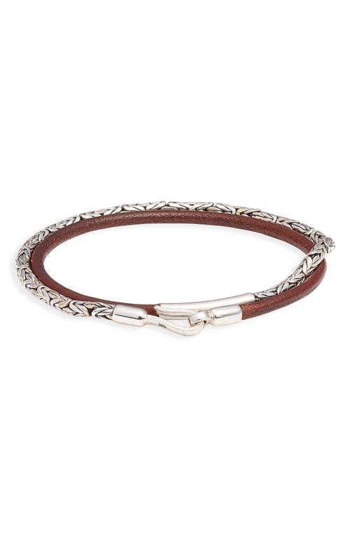 Leather & Sterling Silver Wrap Bracelet in Brown