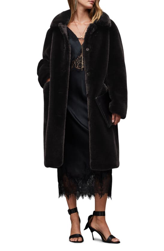 Allsaints Sora Faux Fur Coat In Black