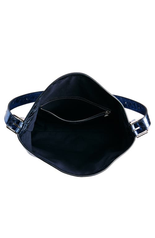 Shop Givenchy Medium Voyou Metallic Leather Hobo In Navy