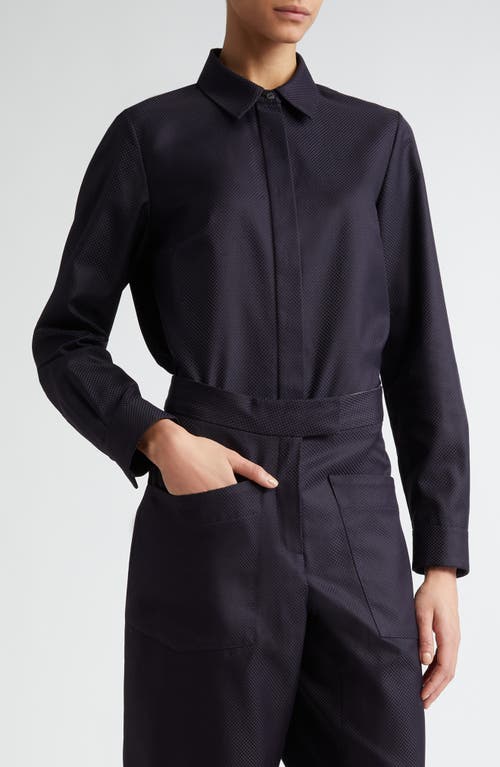 Lara Cotton Jacquard Crop Button-Up Shirt in Black