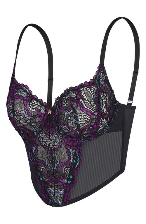 Savage X Fenty Romantic Corded Lace Metallic Bustier In Black Caviar/purple Metallic