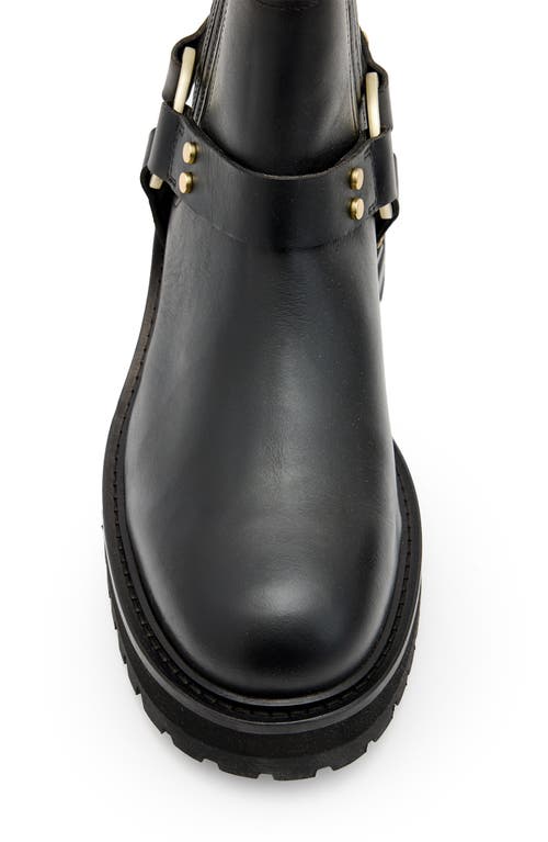 Shop Allsaints Maddie Lug Sole Biker Boot In Black/warm Brass