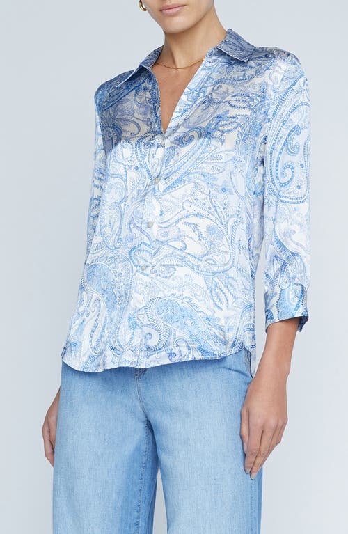 Shop L Agence L'agence Dani Paisley Print Silk Button-up Shirt In Ivory/blue Decorated Paisley