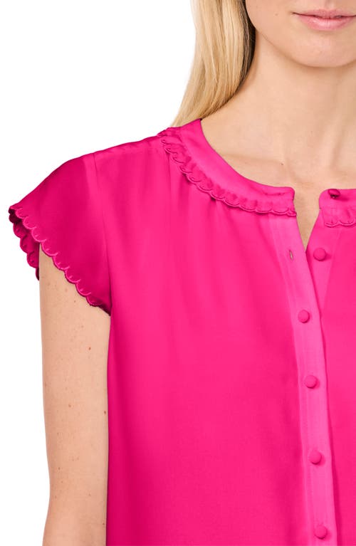 Cece Women's Scalloped Cap Sleeve Blouse In Bright Rose Pink