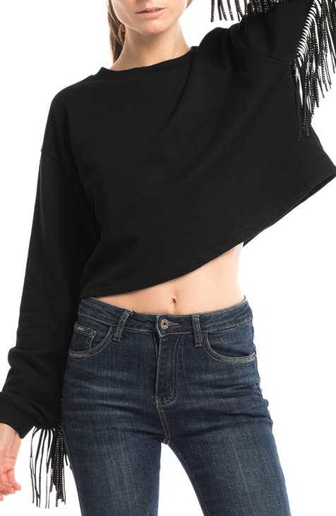 Fringe Trim Crop Sweater