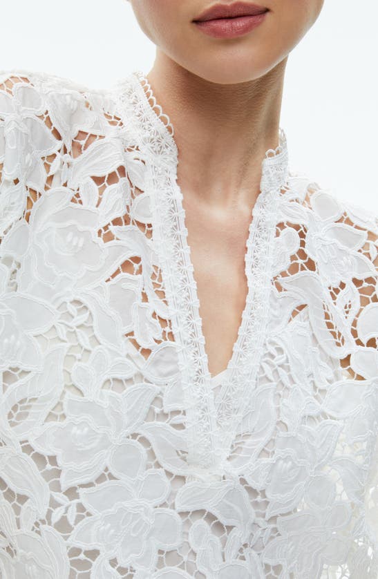 Shop Alice And Olivia Aislyn Floral Lace Shirt In Off White