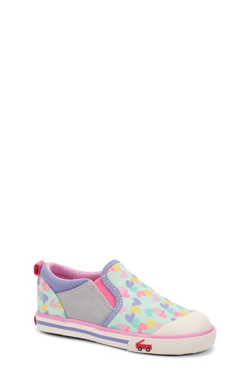 Size 7 Kid’s See Kai Run Italya Slip-On Sneaker in Mint/Hearts at Nordstrom, 