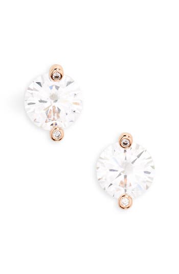 Shop Kate Spade New York Duo Prong Brilliant Cz Stud Earrings In Clear/rose Gold