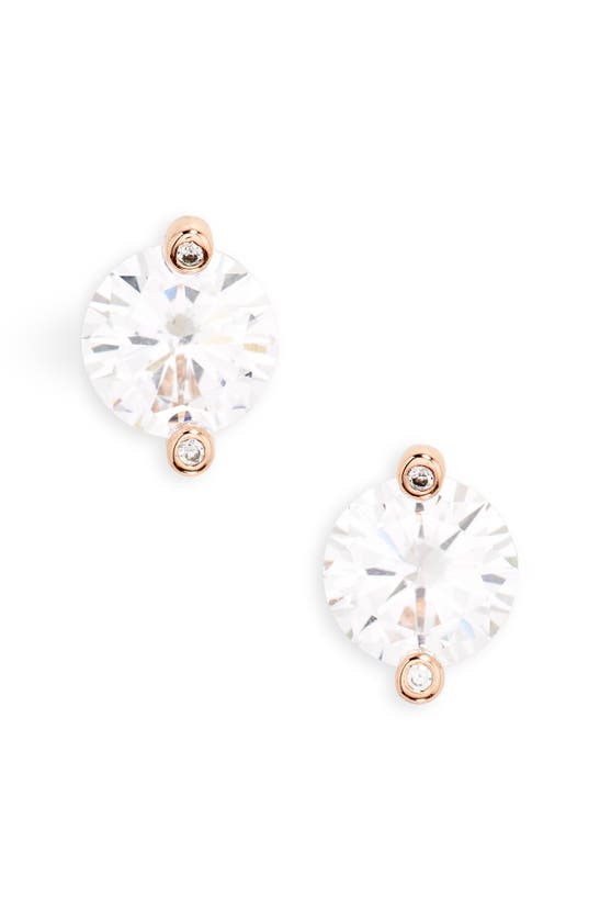 Kate Spade Duo Prong Brilliant Cz Stud Earrings In Clear/ Rose Gold