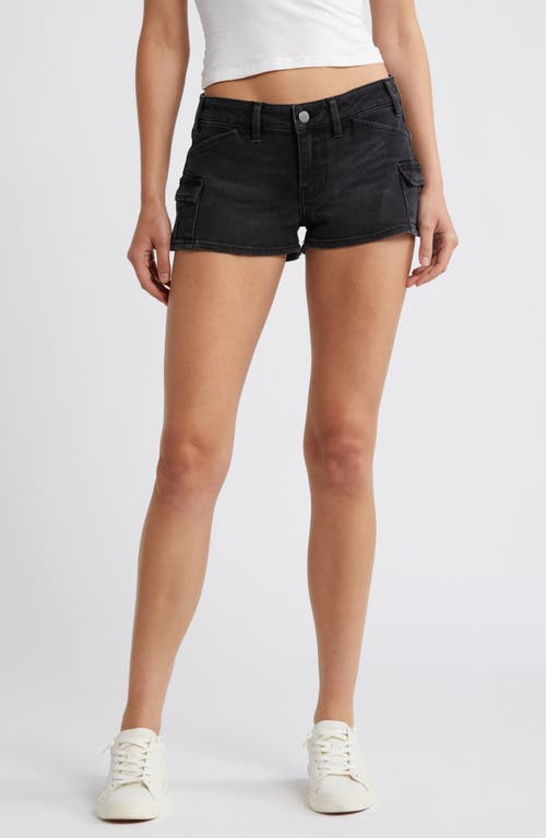 Low Rise Cargo Denim Shorts in Black Wash