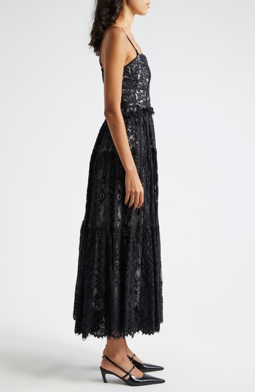 Shop Cinq À Sept Lana Tiered Cotton Blend Lace Dress In Black/ivory