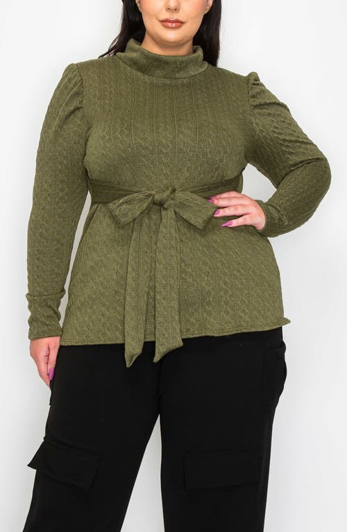 L I V D Catriona Waist Tie Mock Neck Sweater In Olive