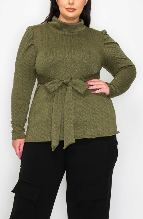 Shop L I V D Catriona Waist Tie Mock Neck Sweater In Olive