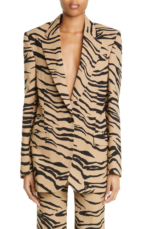Stella McCartney Tiger Stripe Single Breasted Wool & Cotton Blend Blazer in 9907 - Raffia
