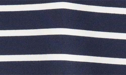 Shop Caslonr Caslon(r) Long Sleeve Johnny Collar Polo In Navy- Ivory Josephine Stripe